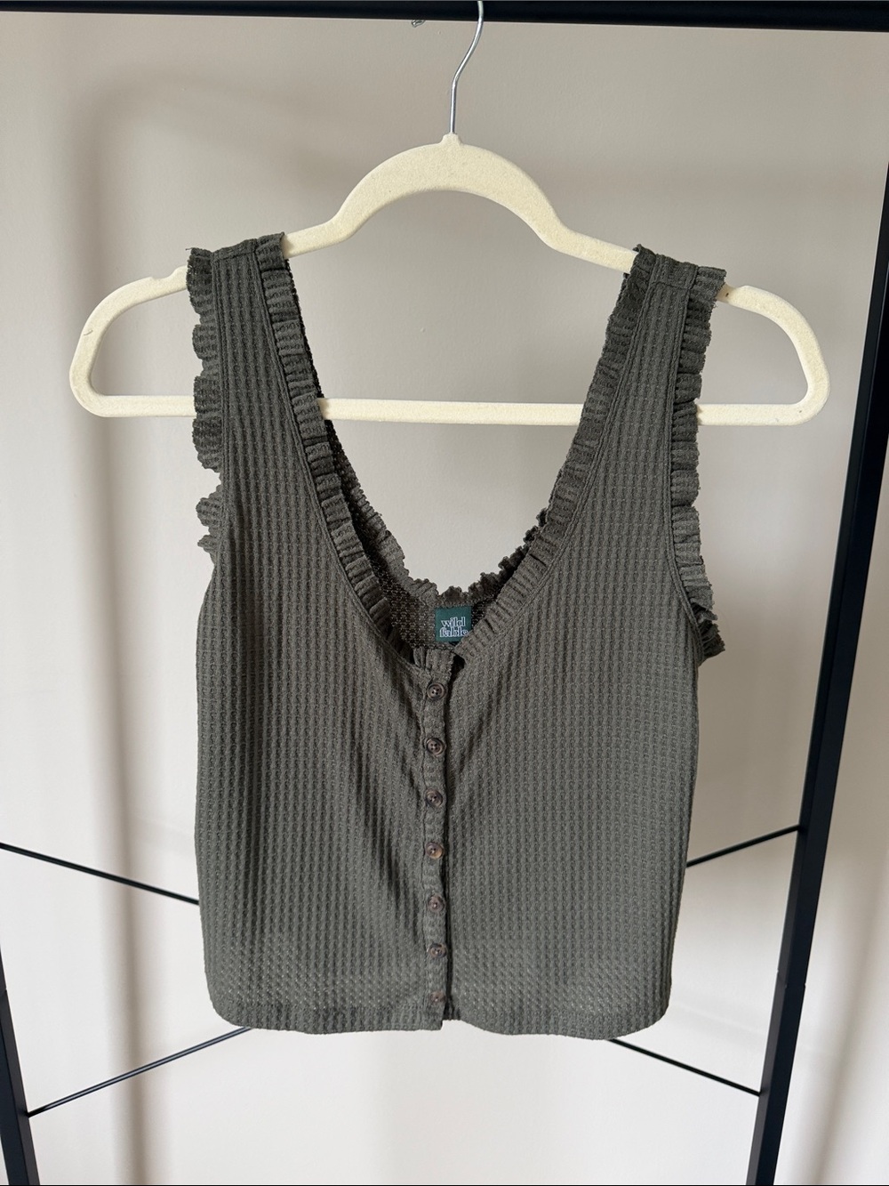 wild fable Olive Ruffle-Trim Waffle Tank